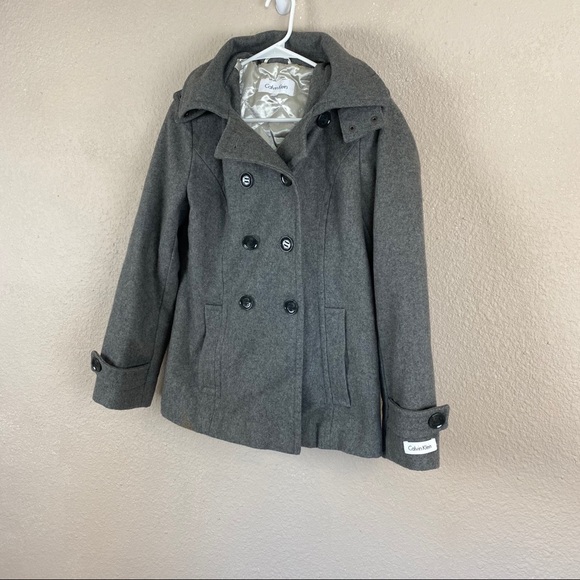 Calvin Klein Hooded Wool Quilted Lined Peacoat Gray 8 - Picture 3 of 11